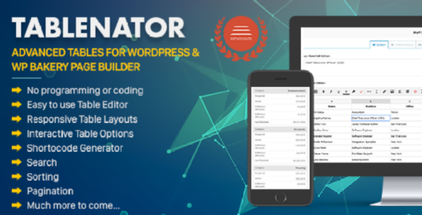 Tablenator v2.0.0 Advanced Tables for WordPress & WP Bakery Page Builder