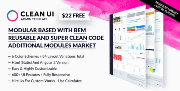 Clean UI Admin Template Modular + Trendy Design + Modules Market