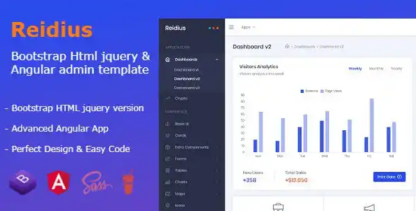 Reidius – Bootstrap 4 HTML + Angular Modern Admin Template + Crypto Dashboard