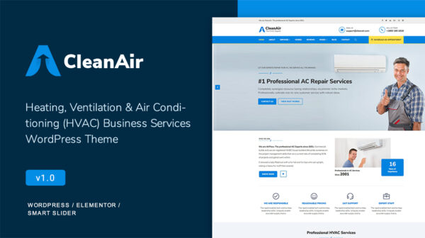 CleanAir HVAC Services Company WordPress Theme