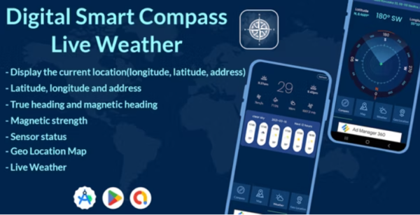 Digital Compass Live Weather - Digital Compass with Map - Live Location Weather - Geo Location App