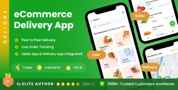 6 App Template | eCommerce Food Grocery Delivery App | Peer to Peer Delivery | Courier App | DeliOne