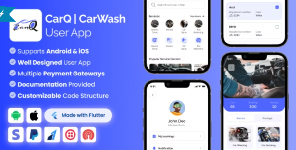 CarQ Car Wash Marketplace SAAS User Flutter App & Laravel Admin Panel 2.0.1