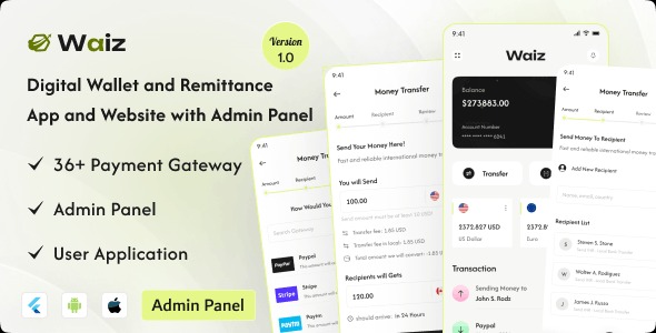 Waiz - Digital Wallet and Remittance App and Website with Admin Panel 1.2